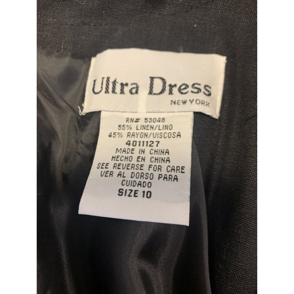 Vintage Ultra Dress N.Y. Black Linen‎ Floral Embroidered Long Dress Size 10 - Picture 3 of 8